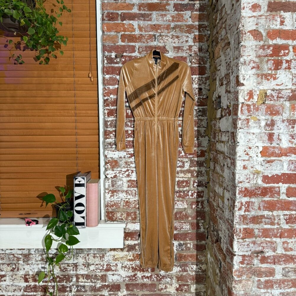 Tan Crushed Velvet Jumpsuit